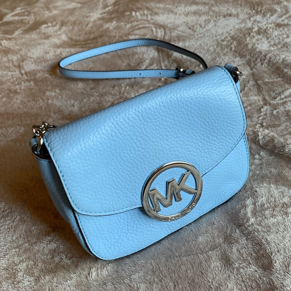 Michael Kors blue calfskin leather crossbody bag